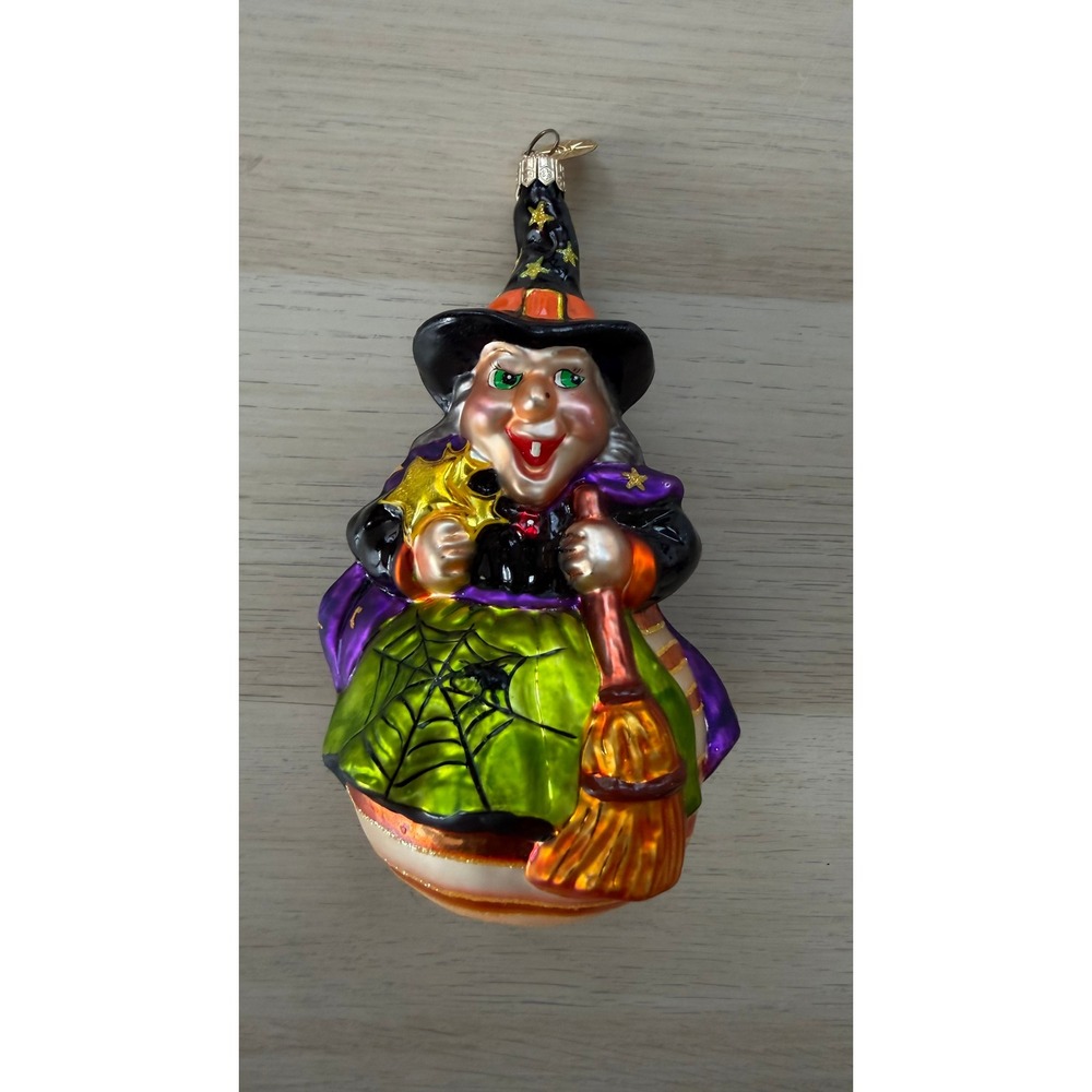 Christopher Radko Halloween Witch Glass Ornament Purple Cape Star Charm Poland